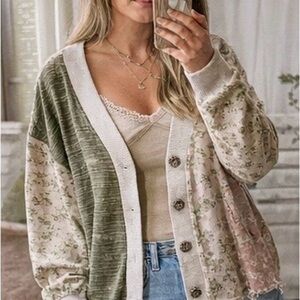 POL Floral and Olive Jacket Womens Size L